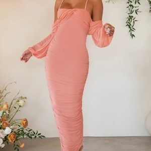 Club L London , Size 8 , of the shoulder rose gold dress